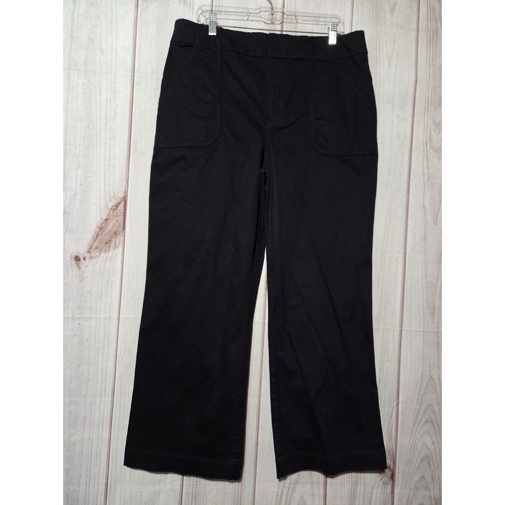 Loft Womens Black Wide Leg Patch Pocket Chino Pants Size 14 High Rise Cotton